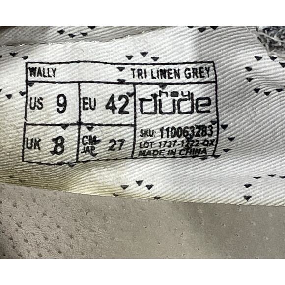 Hey Dude Men's Size 9 Wally -Tri Linen Grey Comfortable Casual Shoes - Picture 11 of 13